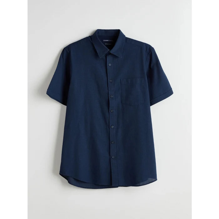 LCWAIKIKI Classic İndigo Regular Fit Kısa Kollu Armürlü Erkek Gömlek