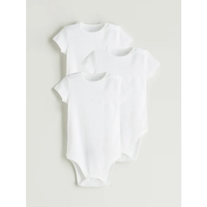 LCW baby Ekru Bisiklet Yaka Kız Bebek Çıtçıtlı Body 3lü