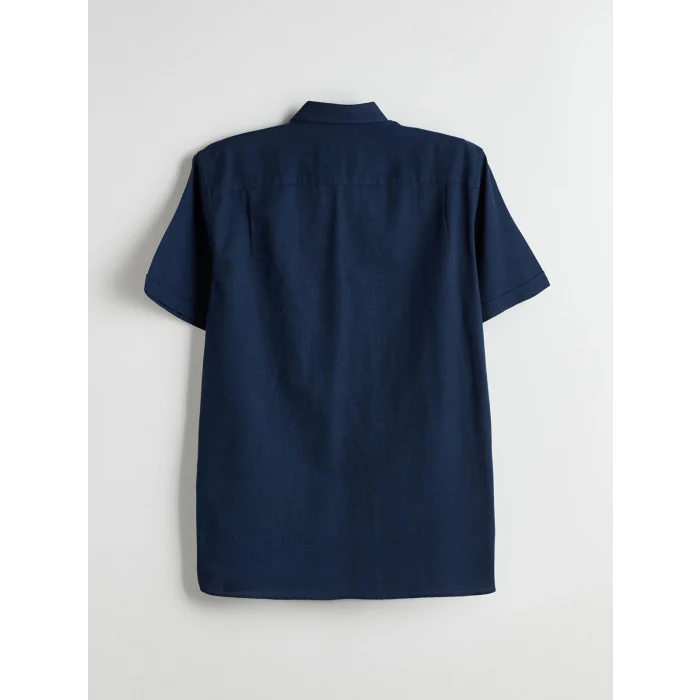 LCWAIKIKI Classic İndigo Regular Fit Kısa Kollu Armürlü Erkek Gömlek