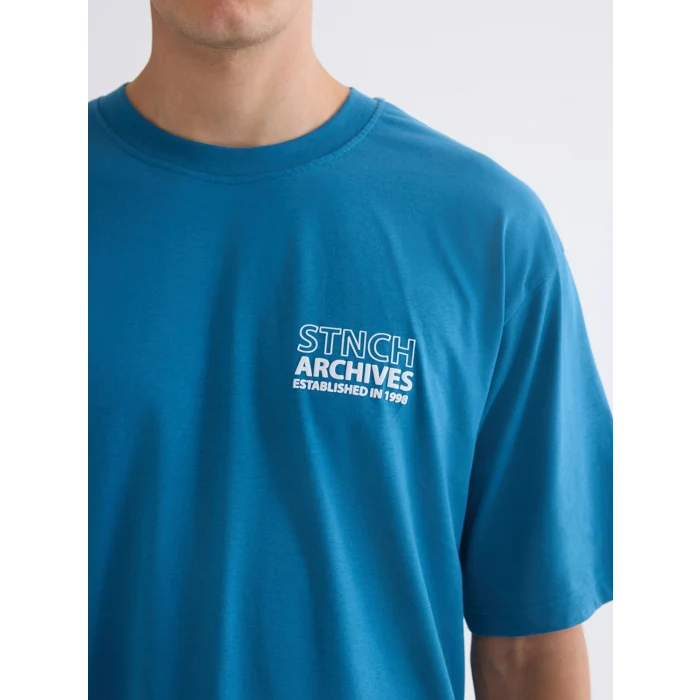 XSIDE Mavi Bisiklet Yaka Baskılı Penye Erkek Tişört