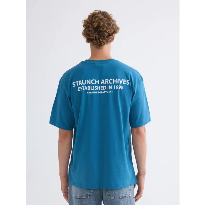 XSIDE Mavi Bisiklet Yaka Baskılı Penye Erkek Tişört