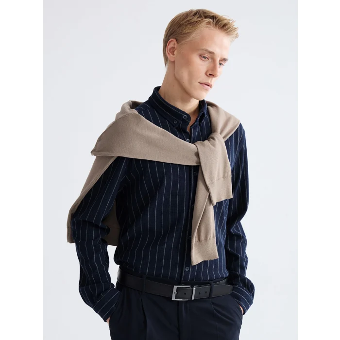 LCW Vision Lacivert Regular Fit Uzun Kollu Çizgili Erkek Gömlek