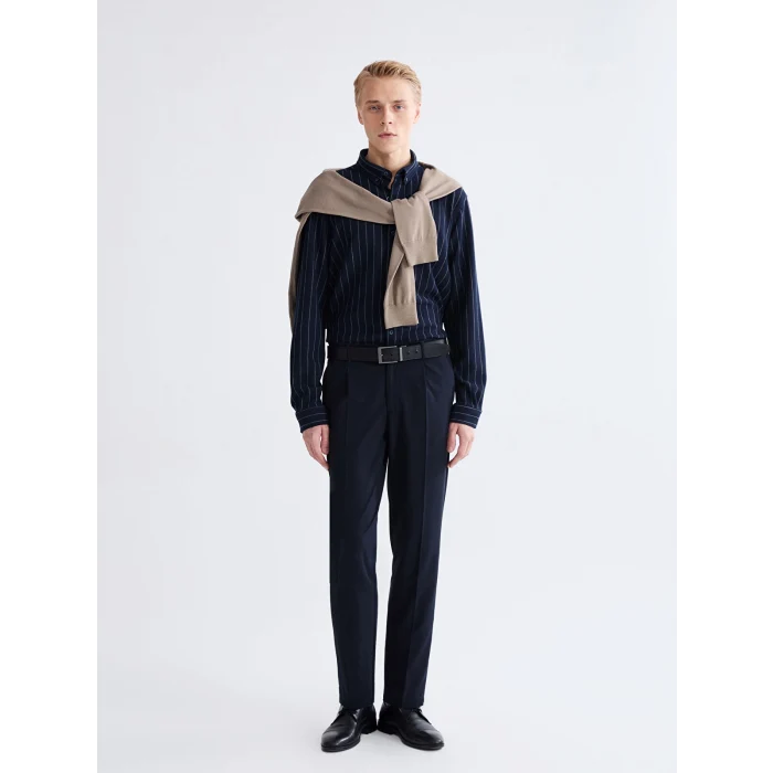 LCW Vision Lacivert Regular Fit Uzun Kollu Çizgili Erkek Gömlek