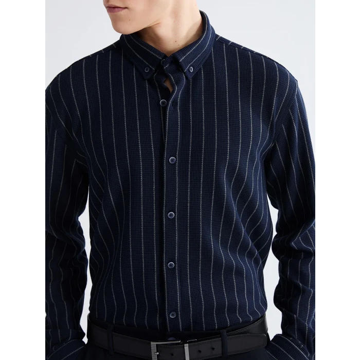 LCW Vision Lacivert Regular Fit Uzun Kollu Çizgili Erkek Gömlek