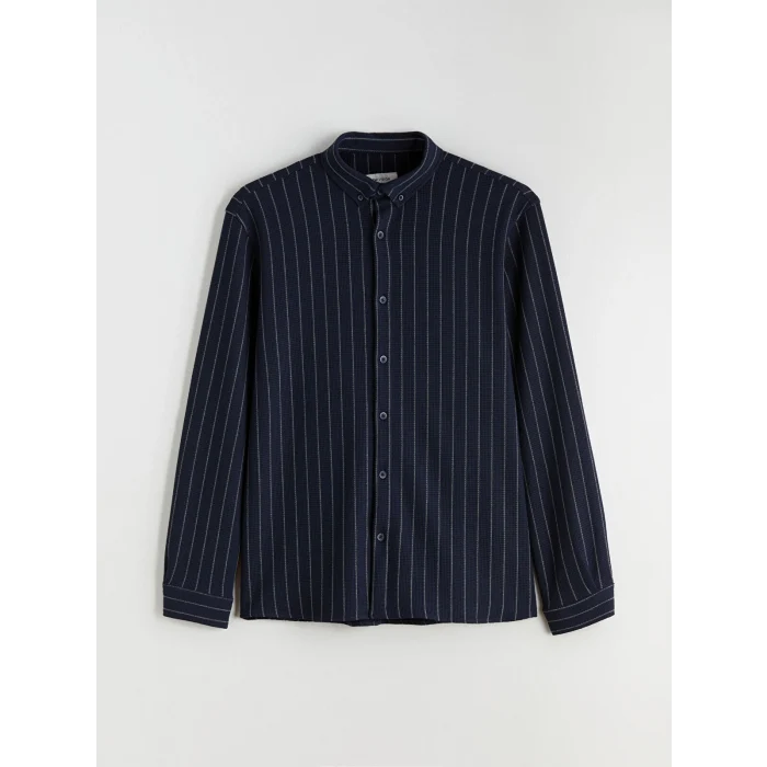 LCW Vision Lacivert Regular Fit Uzun Kollu Çizgili Erkek Gömlek