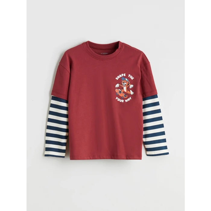 LCW Kids Bordo Bisiklet Yaka Erkek Çocuk Tişört