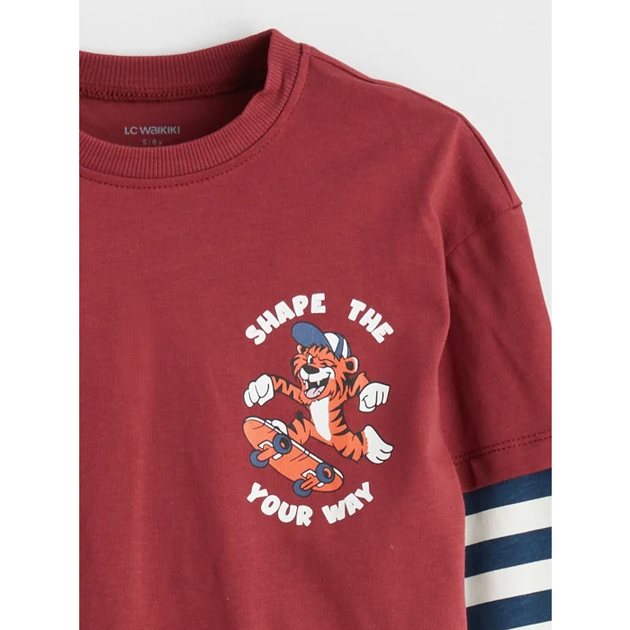 LCW Kids Bordo Bisiklet Yaka Erkek Çocuk Tişört