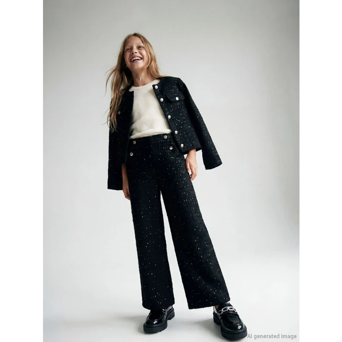 LCW Kids Siyah Beli Lastikli Tüvit Kız Çocuk Pantolon