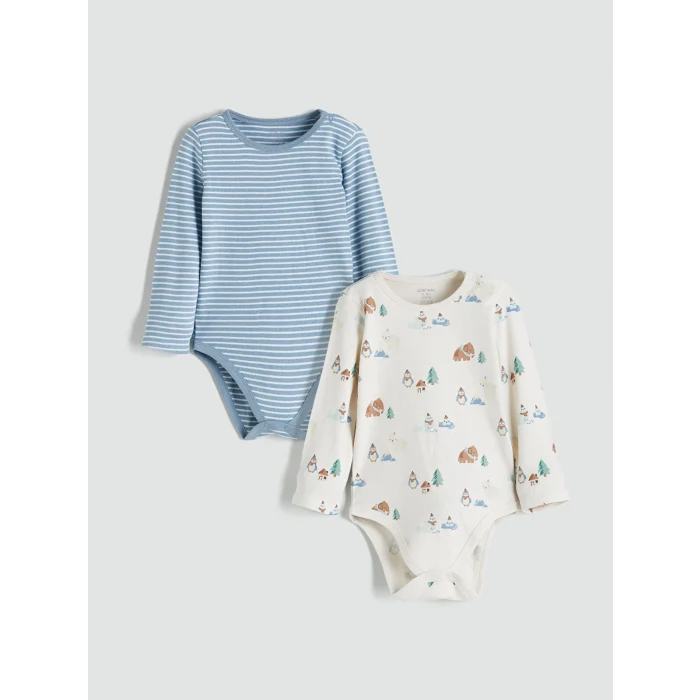 LCW baby Bej Bisiklet Yaka Erkek Bebek Çıtçıtlı Bodysuit 2li