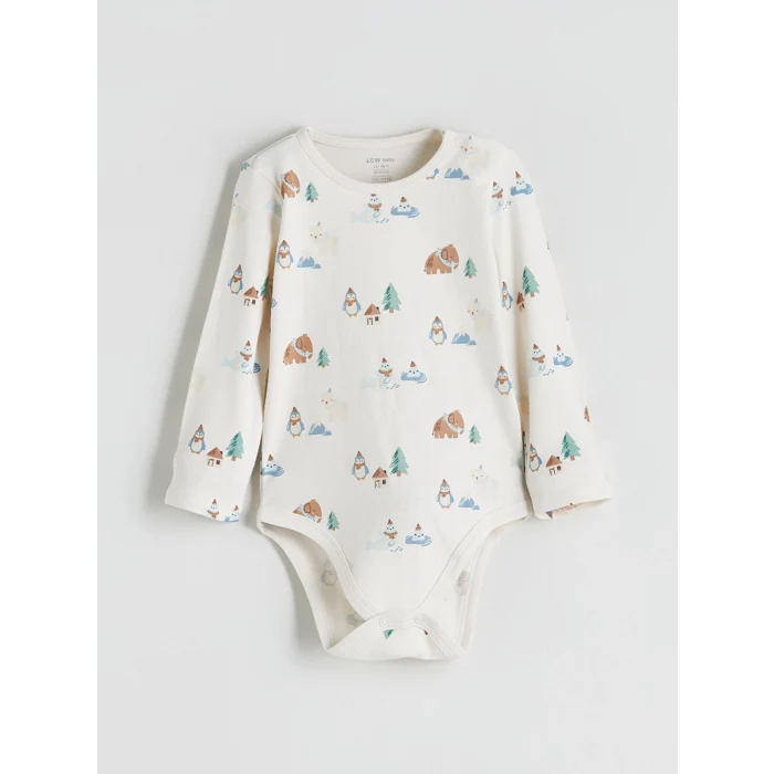LCW baby Bej Bisiklet Yaka Erkek Bebek Çıtçıtlı Bodysuit 2li