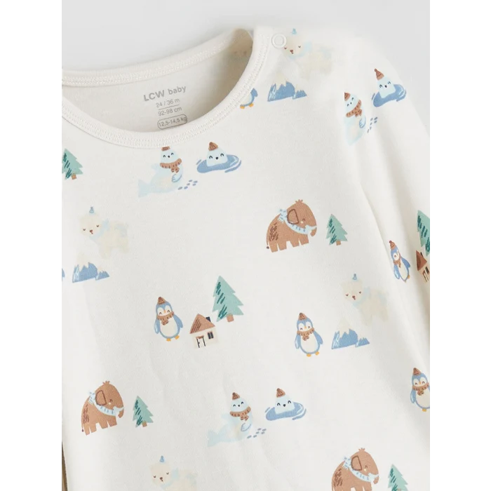 LCW baby Bej Bisiklet Yaka Erkek Bebek Çıtçıtlı Bodysuit 2li