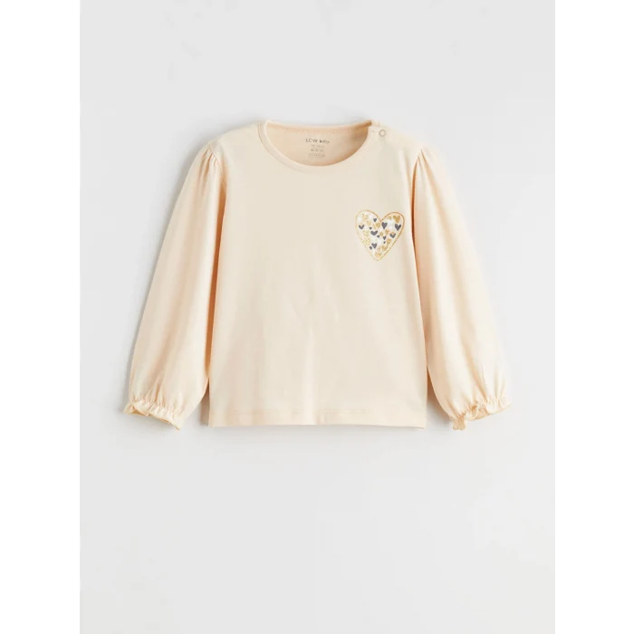 LCW baby Bej Kalp Baskılı Kız Bebek Bluz ve Tayt