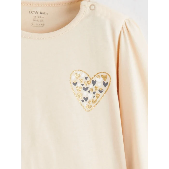 LCW baby Bej Kalp Baskılı Kız Bebek Bluz ve Tayt
