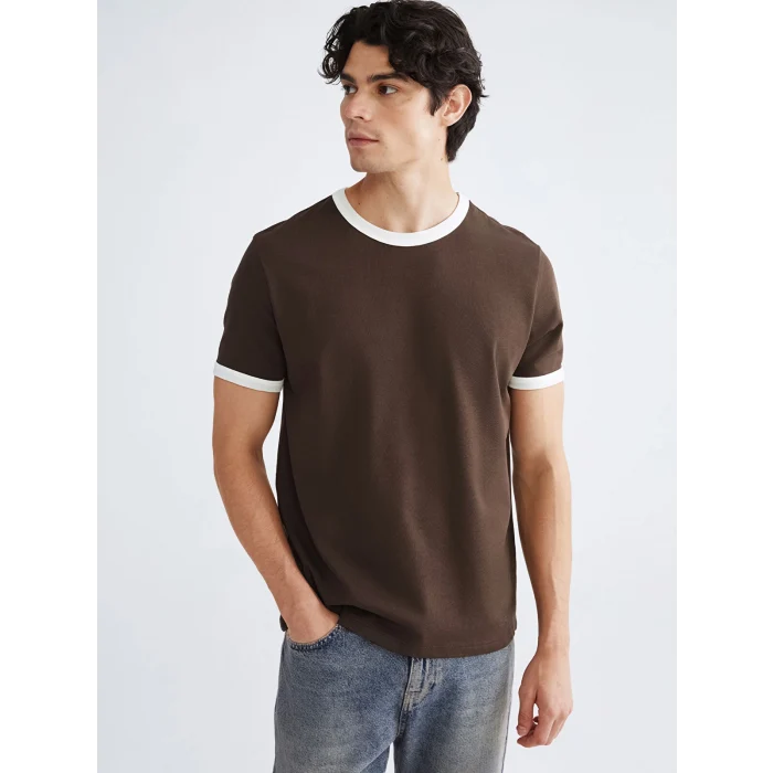 XSIDE Kahverengi Kontrast Detaylı Erkek Penye Tişört