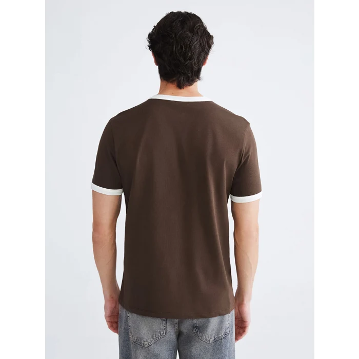 XSIDE Kahverengi Kontrast Detaylı Erkek Penye Tişört