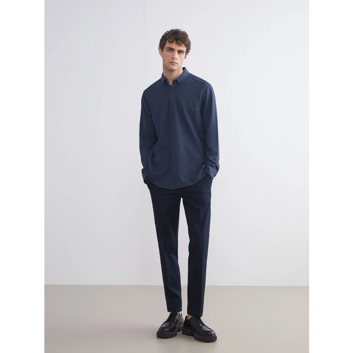 LCW Vision Petrol Slim Fit Uzun Kollu Erkek Dokulu Gömlek