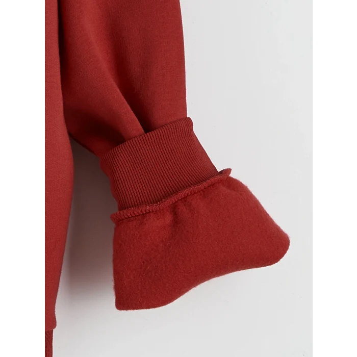 LCW Kids Kırmızı Bisiklet Yaka Taşlı Kız Çocuk Kalın Sweatshirt