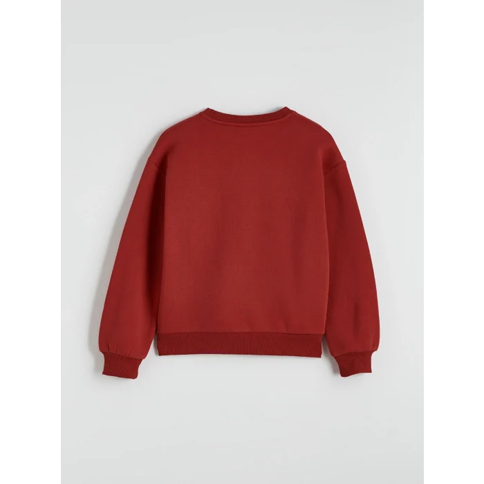 LCW Kids Kırmızı Bisiklet Yaka Taşlı Kız Çocuk Kalın Sweatshirt