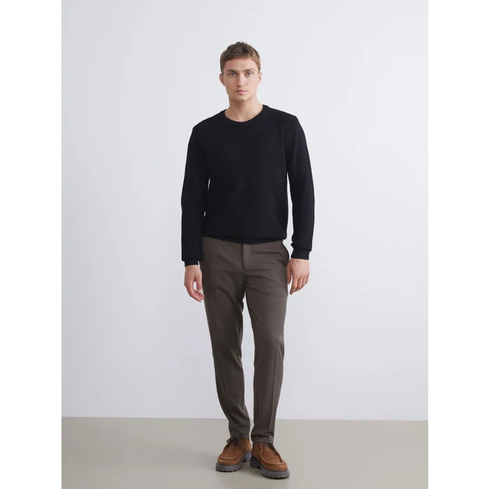 LCW Vision Siyah Bisiklet Yaka Kareli Erkek Triko Kazak