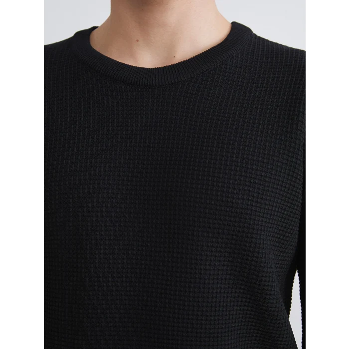 LCW Vision Siyah Bisiklet Yaka Kareli Erkek Triko Kazak