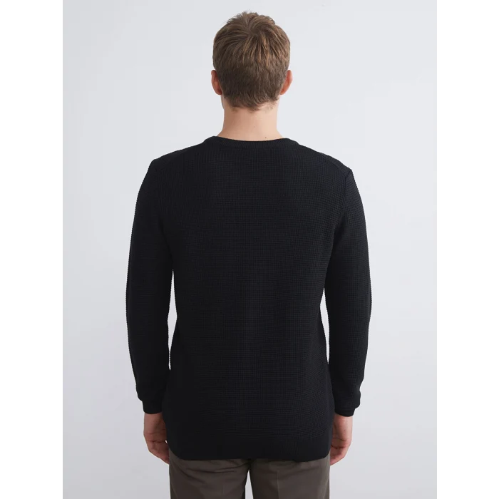 LCW Vision Siyah Bisiklet Yaka Kareli Erkek Triko Kazak