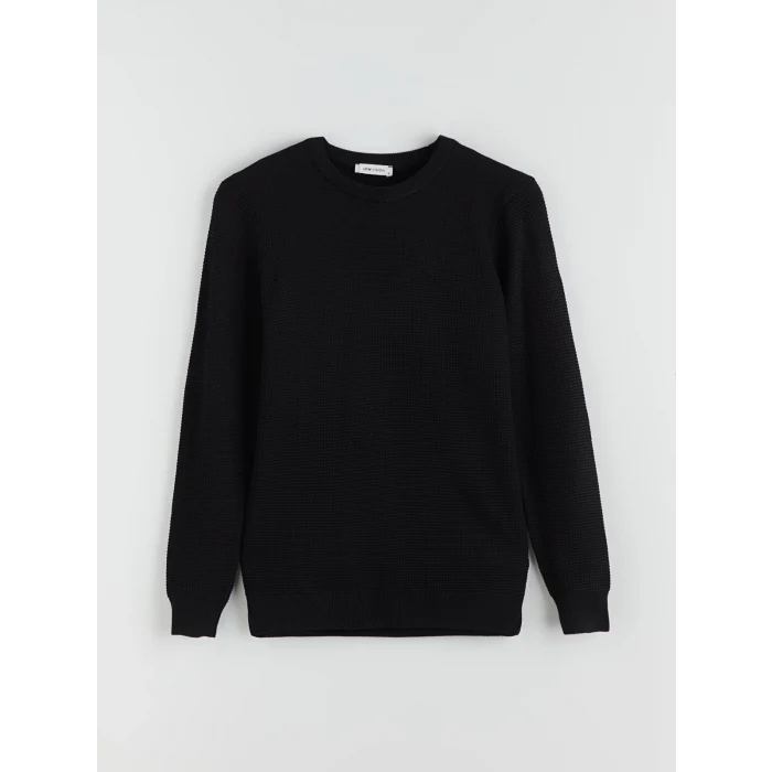 LCW Vision Siyah Bisiklet Yaka Kareli Erkek Triko Kazak