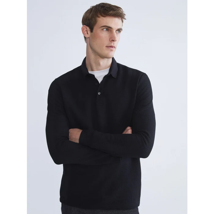 LCWAIKIKI Classic Siyah Polo Yaka Erkek Sweatshirt
