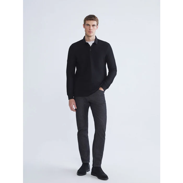 LCWAIKIKI Classic Siyah Polo Yaka Erkek Sweatshirt