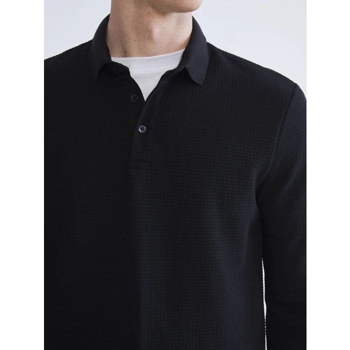 LCWAIKIKI Classic Siyah Polo Yaka Erkek Sweatshirt