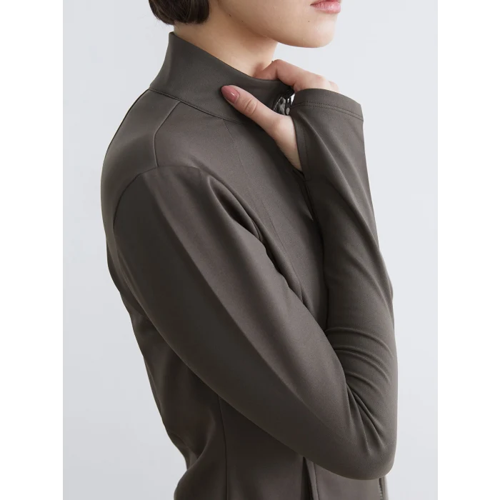 KOOR SPORT Haki Dik Yaka Parmak Geçmeli Kadın Fermuarlı Sweatshirt