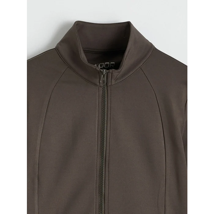 KOOR SPORT Haki Dik Yaka Parmak Geçmeli Kadın Fermuarlı Sweatshirt