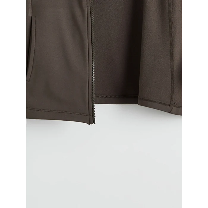 KOOR SPORT Haki Dik Yaka Parmak Geçmeli Kadın Fermuarlı Sweatshirt