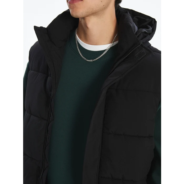 XSIDE Siyah Standart Kalıp Kapüşonlu Erkek Şişme Yelek