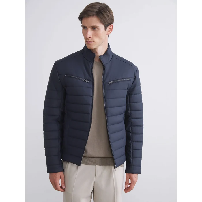 LCW Vision Lacivert Slim Fit Dik Yaka Erkek Deri Görünümlü Mont