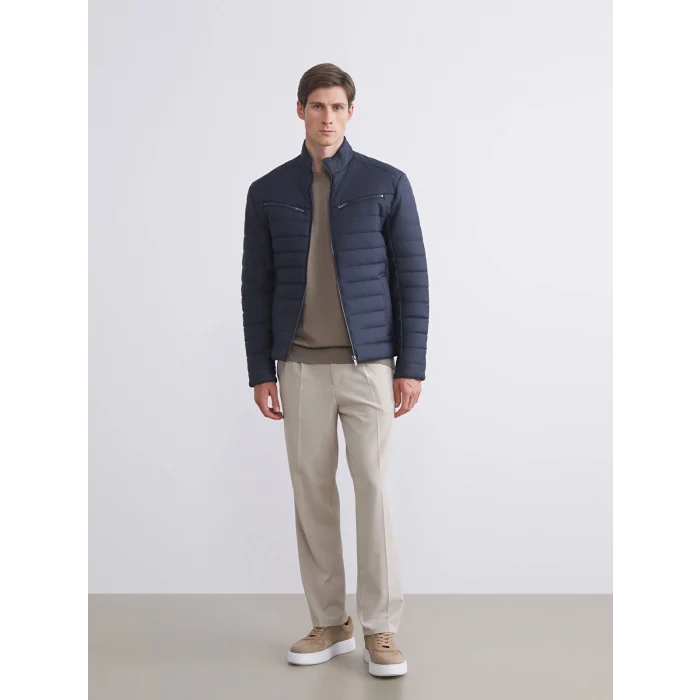 LCW Vision Lacivert Slim Fit Dik Yaka Erkek Deri Görünümlü Mont