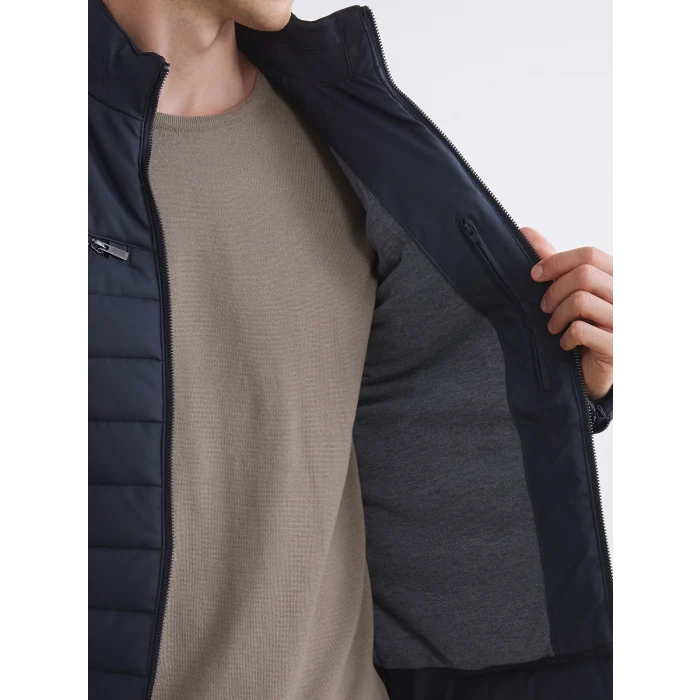 LCW Vision Lacivert Slim Fit Dik Yaka Erkek Deri Görünümlü Mont