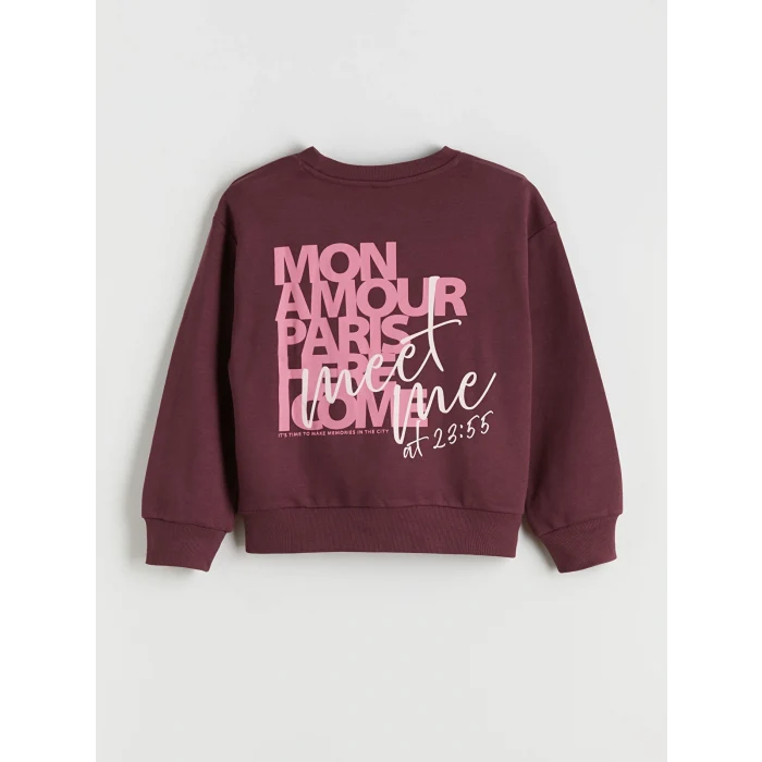 LCW Kids Mürdüm Bisiklet Yaka Baskılı Kalın Kız Çocuk Sweatshirt