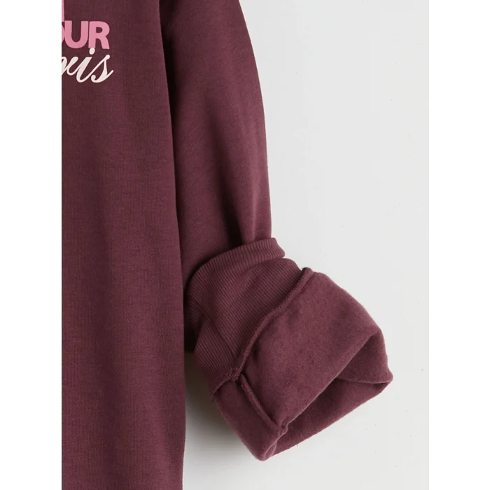 LCW Kids Mürdüm Bisiklet Yaka Baskılı Kalın Kız Çocuk Sweatshirt