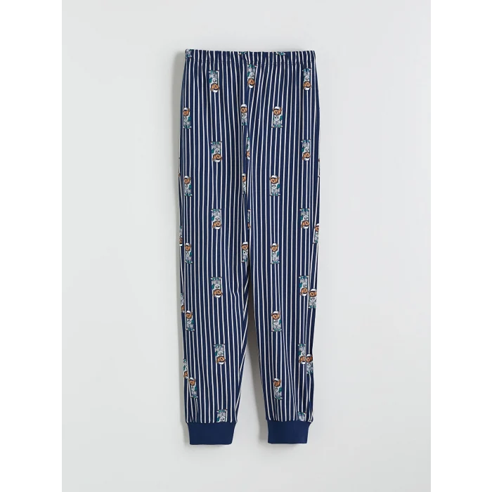 LCW Kids Gri Bisiklet Yaka Ayı Teddy Baskılı Erkek Çocuk Pijama Takımı