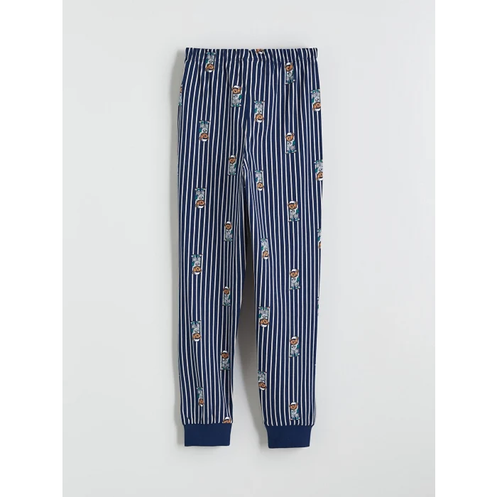 LCW Kids Gri Bisiklet Yaka Ayı Teddy Baskılı Erkek Çocuk Pijama Takımı