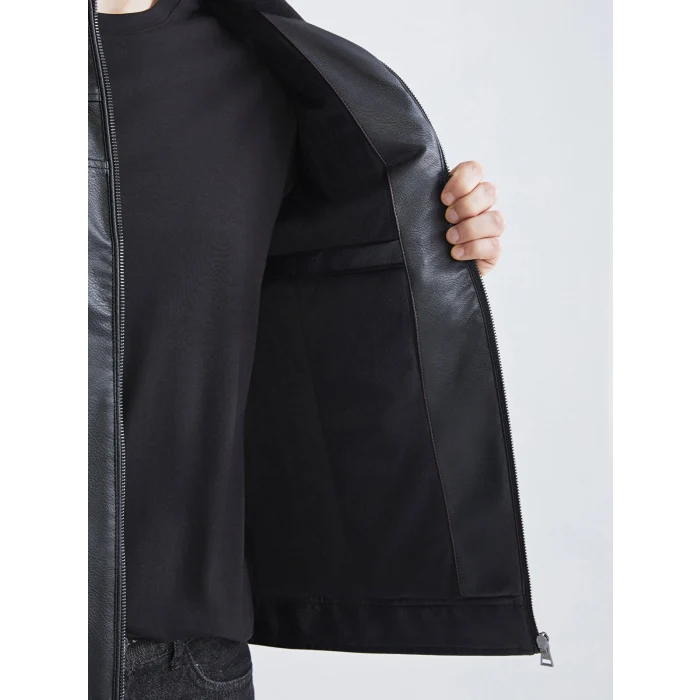 LCWAIKIKI Classic Siyah Standart Kalıp Erkek Deri Görünümlü Ceket