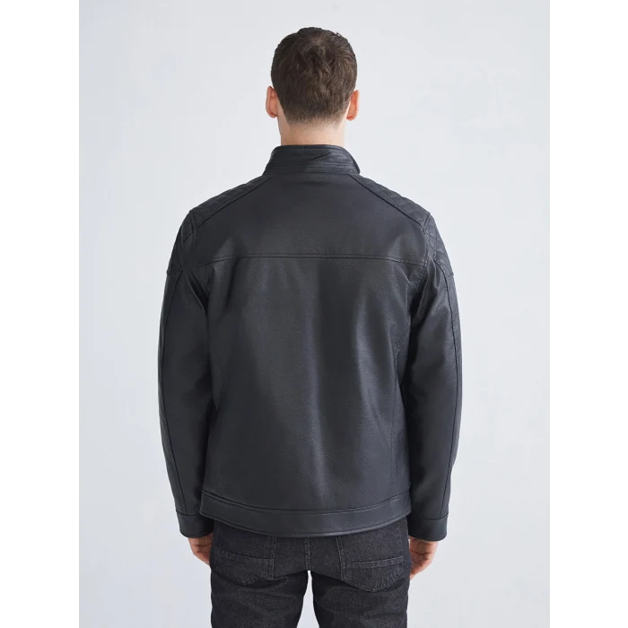 LCWAIKIKI Classic Siyah Standart Kalıp Erkek Deri Görünümlü Ceket