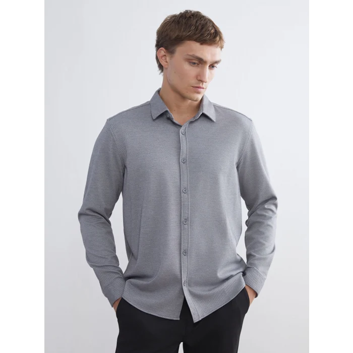 LCW Vision Gri Slim Fit Uzun Kollu Erkek Gömlek