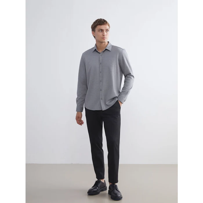 LCW Vision Gri Slim Fit Uzun Kollu Erkek Gömlek