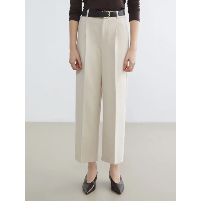 LCW Vision Bej Beli Kemerli Geniş Paça Kadın Pantolon