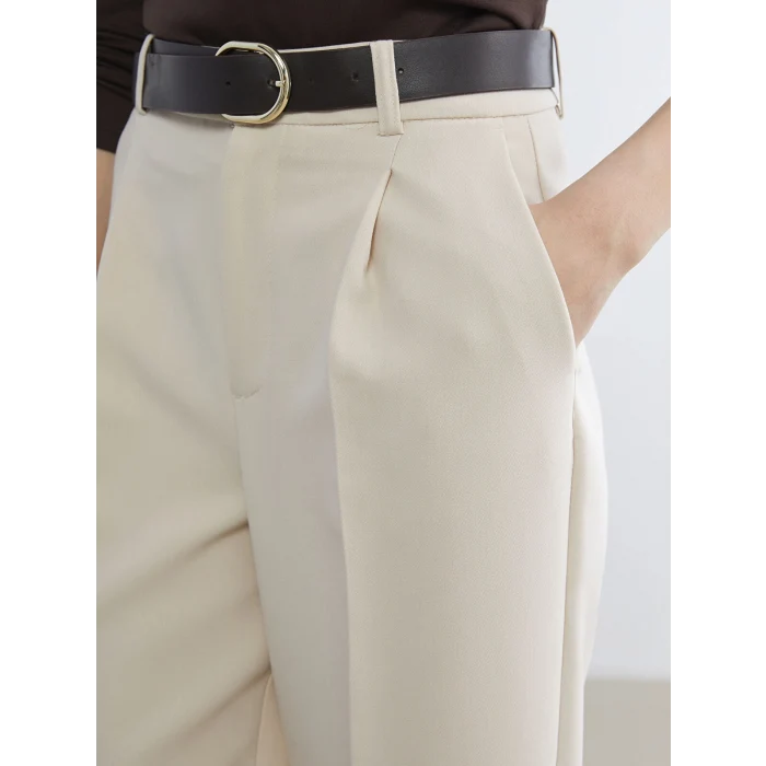 LCW Vision Bej Beli Kemerli Geniş Paça Kadın Pantolon