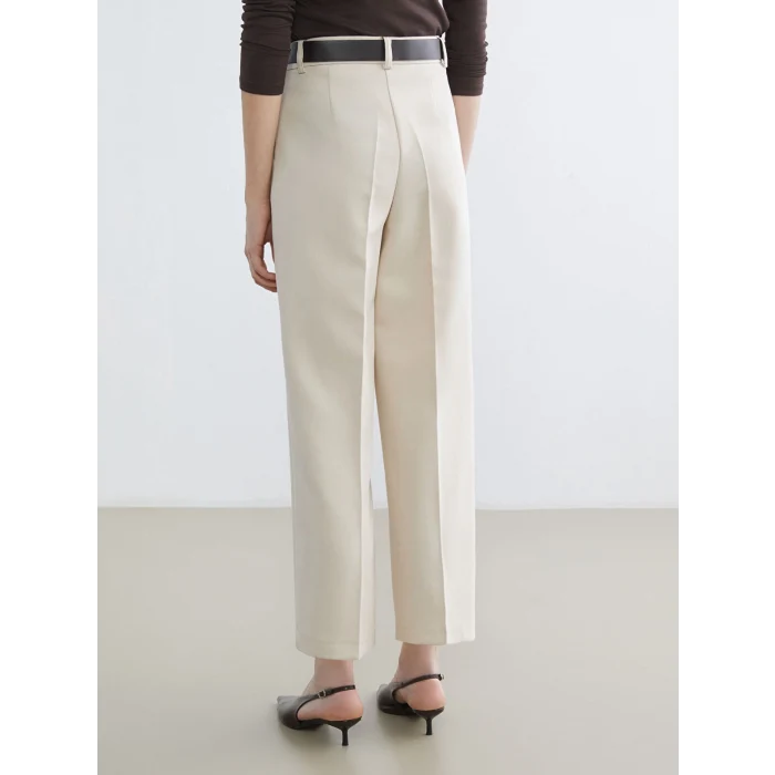 LCW Vision Bej Beli Kemerli Geniş Paça Kadın Pantolon