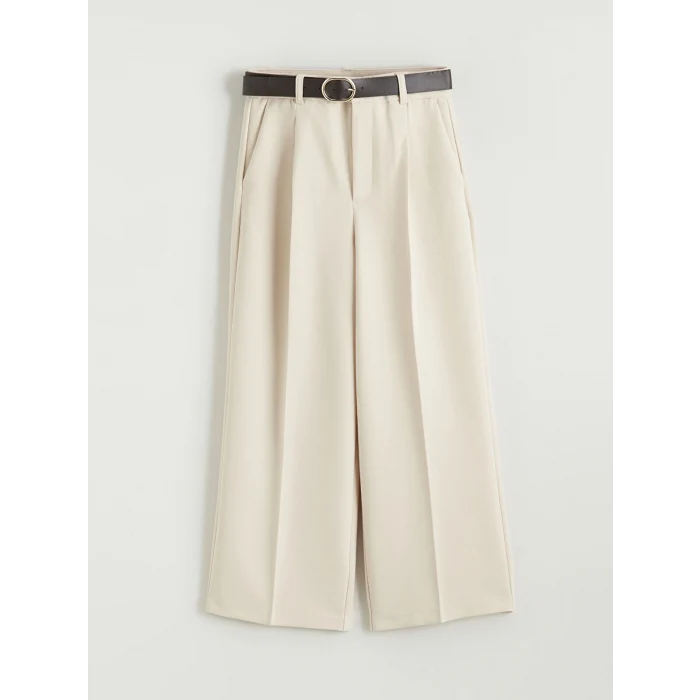 LCW Vision Bej Beli Kemerli Geniş Paça Kadın Pantolon