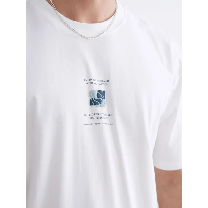 XSIDE Ekru Bisiklet Yaka Baskılı Penye Erkek Tişört