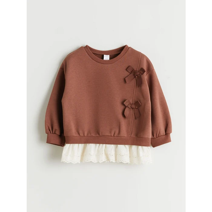 LCW Kids Kahverengi Fırfırlı Fiyonklu Kız Çocuk Sweatshirt
